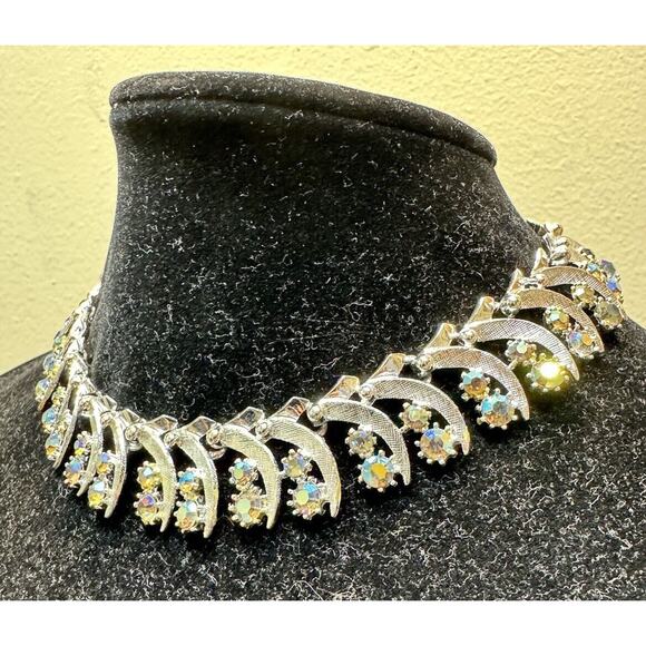 Iridescent Aurora Borealis AB Rhinestone SIGNED ART Necklace - Picture 2 of 3